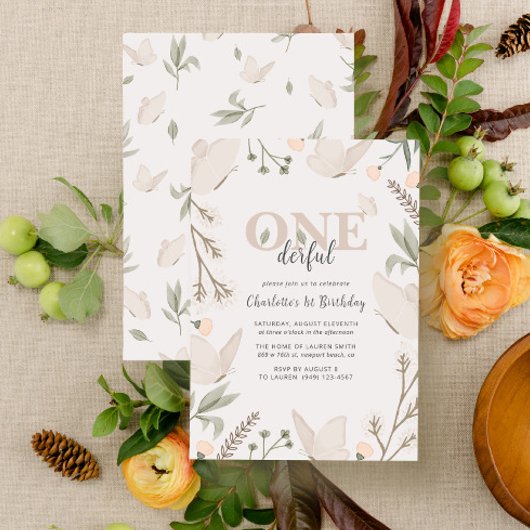 Elegante Onederful Butterfly Floral 1e Verjaardag Kaart