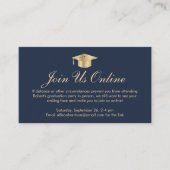 Elegante Online Optie Blauw Goud Afstudeerfeest Informatiekaartje (Voorkant)