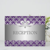 Elegante ontvangst Fleur De Lis Paars Kaart (Staand voorkant)