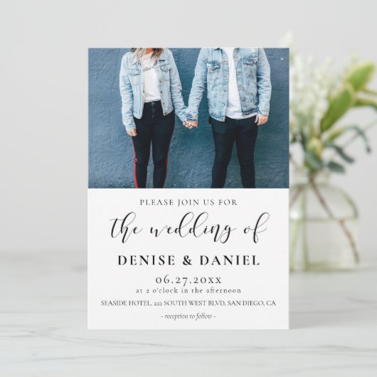 Elegante ontwerp foto bruiloft uitnodiging (Staand voorkant)