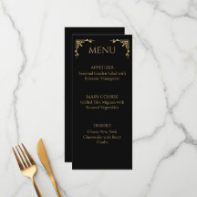 Elegante Onyx Zwarte en Gouden Bloeiende Trouwmenu