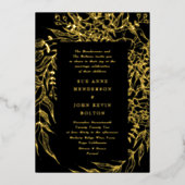 Elegante Onyx Zwarte Smoking Gouden Krans Trouw Folie Uitnodiging (Voorkant)