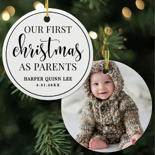 Elegante Onze Eerste Kerst Als Ouders Baby Foto Keramisch Ornament