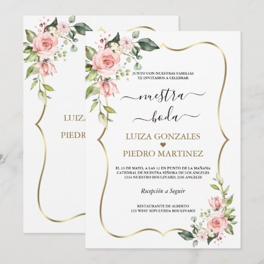 Elegante Onze Huwelijk Calligrafie Met Bloemen  Kaart (Voorkant / Achterkant)