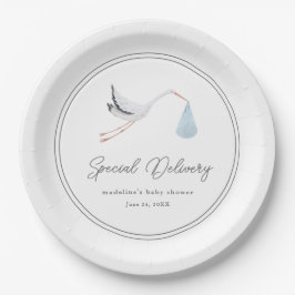 Elegante Ooievaar Baby Shower Papieren Bordje