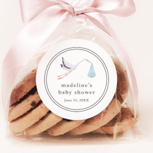 Elegante Ooievaar Baby Shower Ronde Sticker