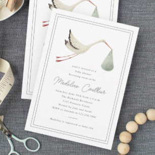Elegante Ooievaar Geslacht Neutrale Baby Shower Kaart