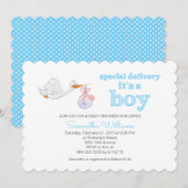 Elegante ooievaar met Baby BOY BABY SHOWER Kaart (Voorkant / Achterkant)