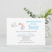 Elegante ooievaar met Baby BOY BABY SHOWER Kaart (Staand voorkant)