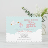 Elegante ooievaar met Baby CLOUD MEISJE BABY SHOWE Kaart (Staand voorkant)