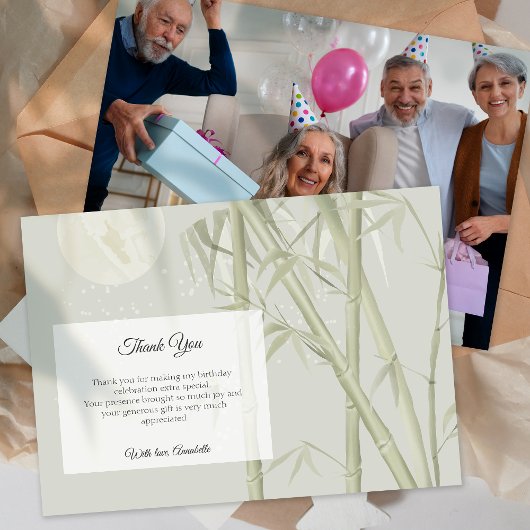 Elegante oosterse bamboe foto dank u kaart