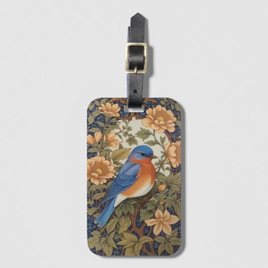 Elegante Oosterse Bluebird William Morris Geïnspir Bagagelabel (Voorkant (verticaal))