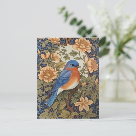 Elegante Oosterse Bluebird William Morris Geïnspir Briefkaart (Staand voorkant)