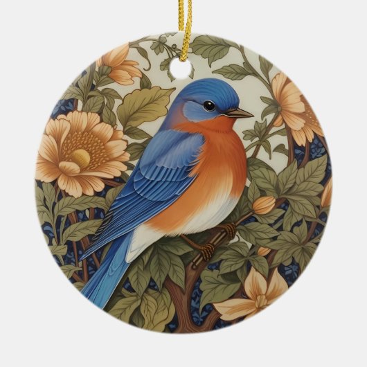 Elegante Oosterse Bluebird William Morris Geïnspir Keramisch Ornament (Voorkant)
