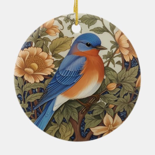 Elegante Oosterse Bluebird William Morris Geïnspir Keramisch Ornament (Achterkant)