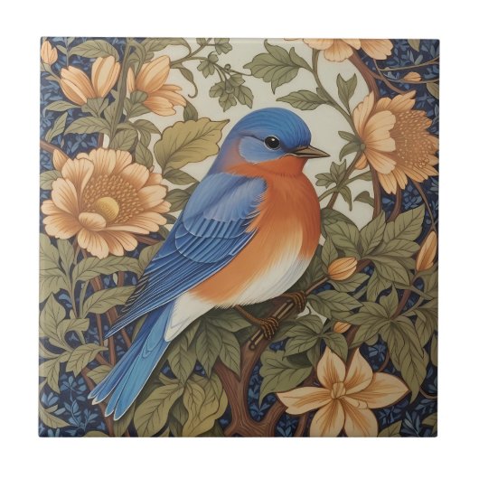 Elegante Oosterse Bluebird William Morris Geïnspir Tegeltje (Voorkant)