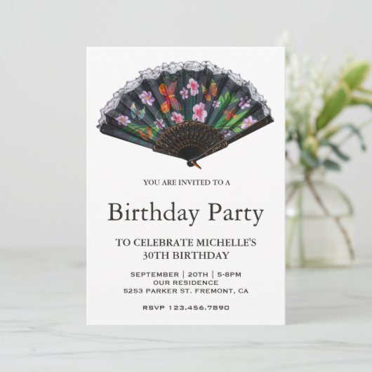 Elegante Oosterse Japanse Bloemenfan Verjaardag Kaart (Staand voorkant)