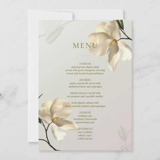 Elegante Oosterse Magnolia Trouwtafel Menu Kaart (Voorkant)