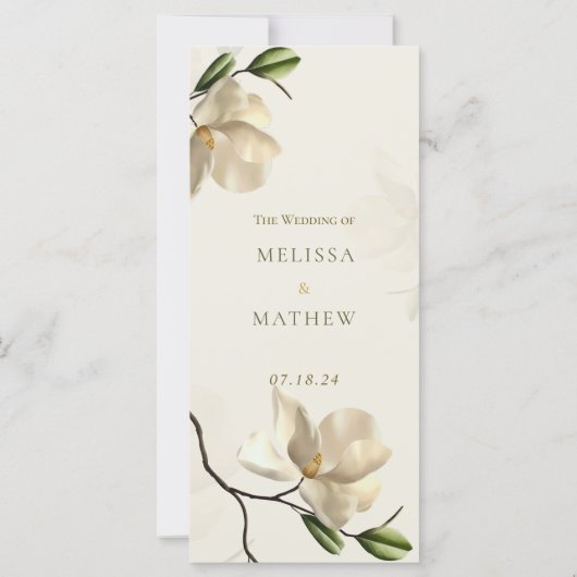 Elegante Oosterse Magnolia Trouwtafel Menu Kaart (Achterkant)