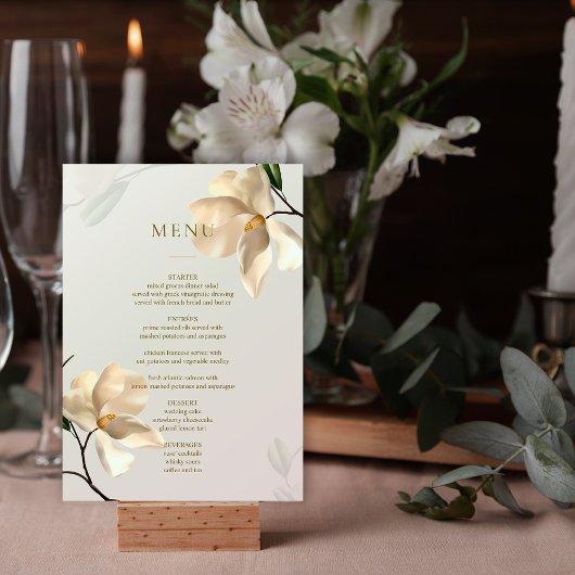 Elegante Oosterse Magnolia Trouwtafel Menu Kaart