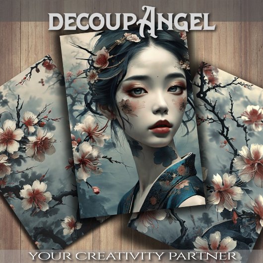 Elegante oosterse vrouw onder de bloemen - Decoupa Inpakpapier Vel