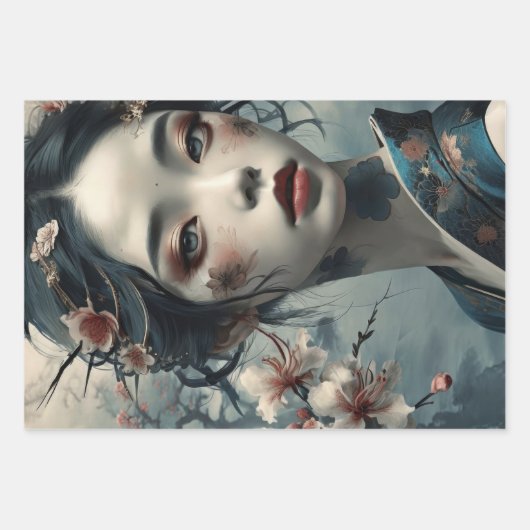 Elegante oosterse vrouw onder de bloemen - Decoupa Inpakpapier Vel (Voorkant)