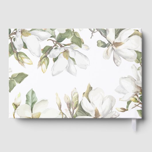 Elegante oosterse witte magnolia bruiloft gastenboek (Achterkant)