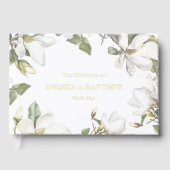 Elegante oosterse witte magnolia bruiloft gastenboek (Voorkant)