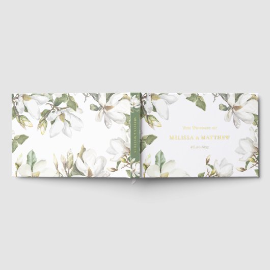 Elegante oosterse witte magnolia bruiloft gastenboek (Volledig)