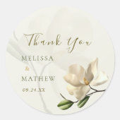 Elegante oosterse witte magnolia bruiloft gunst ronde sticker (Voorkant)