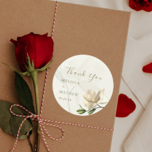 Elegante oosterse witte magnolia bruiloft gunst ronde sticker