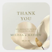Elegante oosterse witte magnolia bruiloft gunst vierkante sticker (Voorkant)