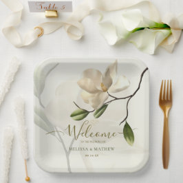 Elegante oosterse witte magnolia bruiloft papieren bordje