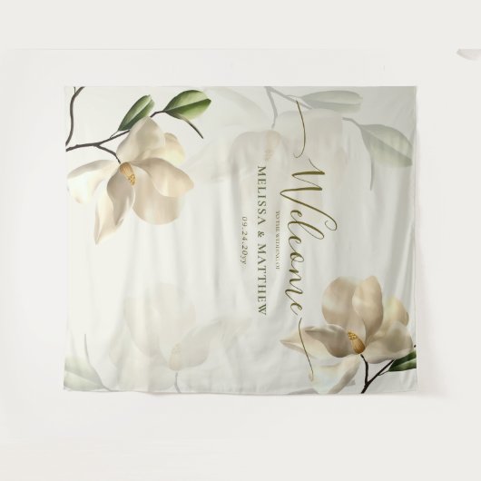 Elegante oosterse witte magnolia welkom wandkleed (Voorkant (horizontaal))