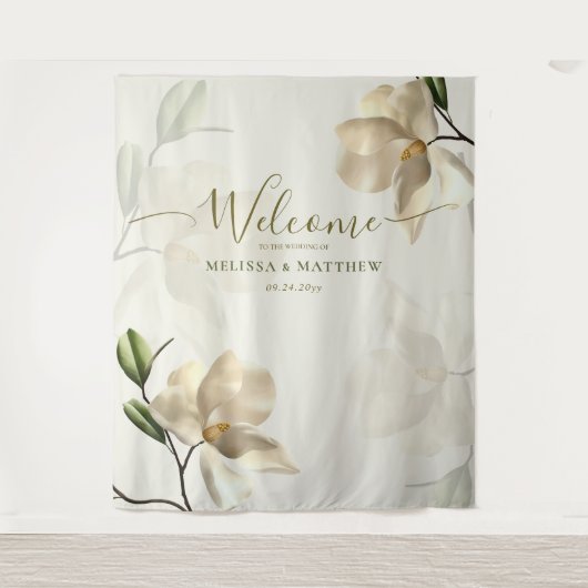 Elegante oosterse witte magnolia welkom wandkleed (Voorkant)