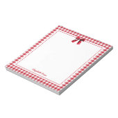 Elegante op maat gemaakte naam rode plaid coquette notitieblok (Linkerzijde)