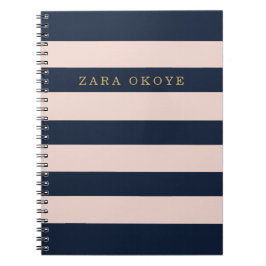 Elegante op maat gemaakte navyblauw en roze gestre notitieboek