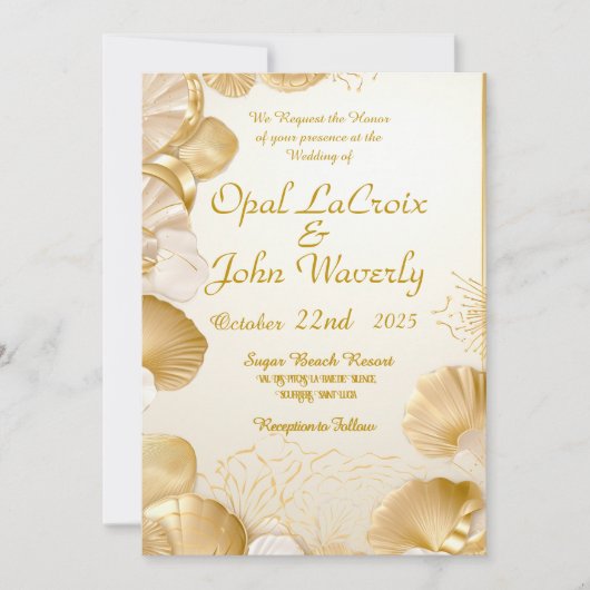 Elegante Opaal en Goud Zeeschelp bruiloft uitnodig Kaart (Voorkant)