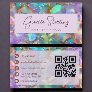 Elegante Opal Edle Steen Moderne QR-Code Visitekaartje