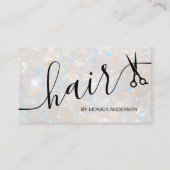 Elegante Opal Glitter Haar Script Schaar QR Code Visitekaartje (Voorkant)