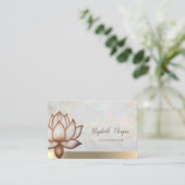 Elegante Opal Holografisch Goud, Bruine Lotus, Yog Visitekaartje (Staand voorkant)