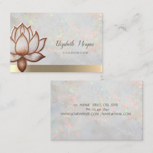 Elegante Opal Holografisch Goud, Bruine Lotus, Yog Visitekaartje (Voorkant / Achterkant)