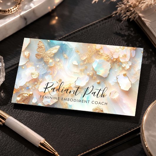 Elegante Opal Maansteen Levenscoach Vlinder Visitekaartje