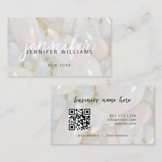 Elegante Opal Steen Aangepaste QR Code Uniek Visitekaartje (Voorkant / Achterkant)