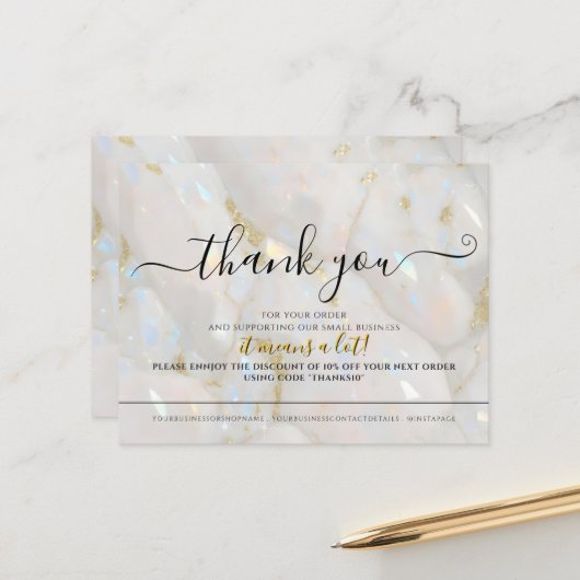 Elegante Opal Steen Custom Logo Bedankkaart Briefkaart (Voorkant / Achterkant in situ)