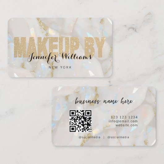 Elegante Opal Stone Custom QR Code Make-up Artist Visitekaartje (Voorkant / Achterkant)