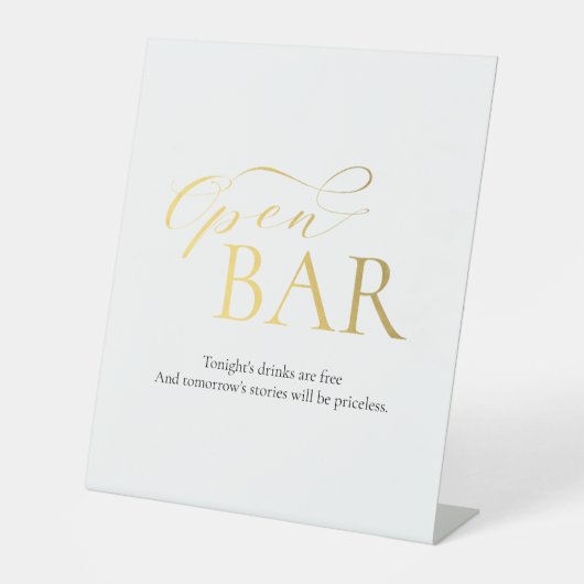 Elegante open bar gouden kalligrafie bruiloft reclamebord met voetstuk (Voorkant)