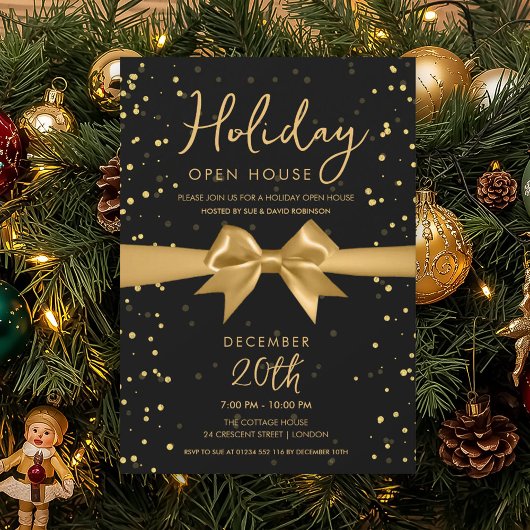 Elegante Open Huis Kerstfeest Gouden Boog Zwart Kaart