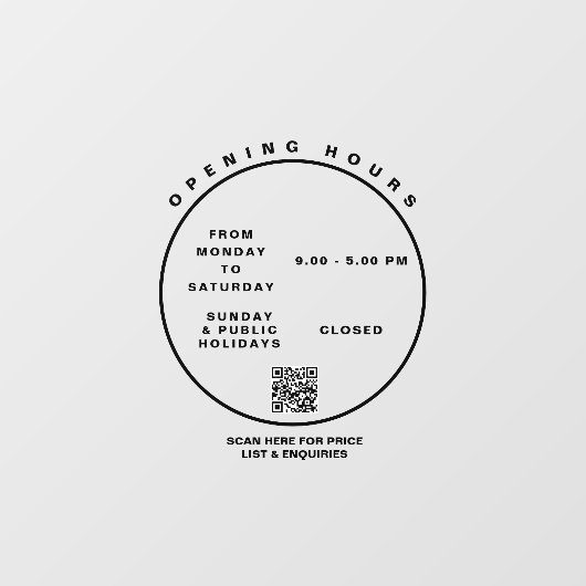 Elegante openingstijden Boutique Kantoor Window Cl Raamsticker (Vel)