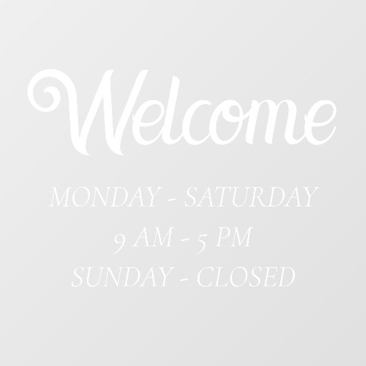 Elegante openingstijden | Tijd voor witte scripts Raamsticker (Vel)